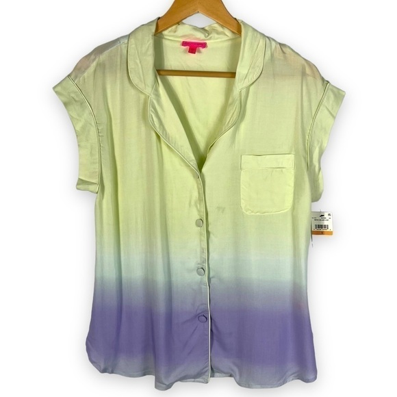 Betsey Johnson Notched Collar Shortie PJ Set, Multi Green, Size Small, 2-pc, NWT - Picture 1 of 11